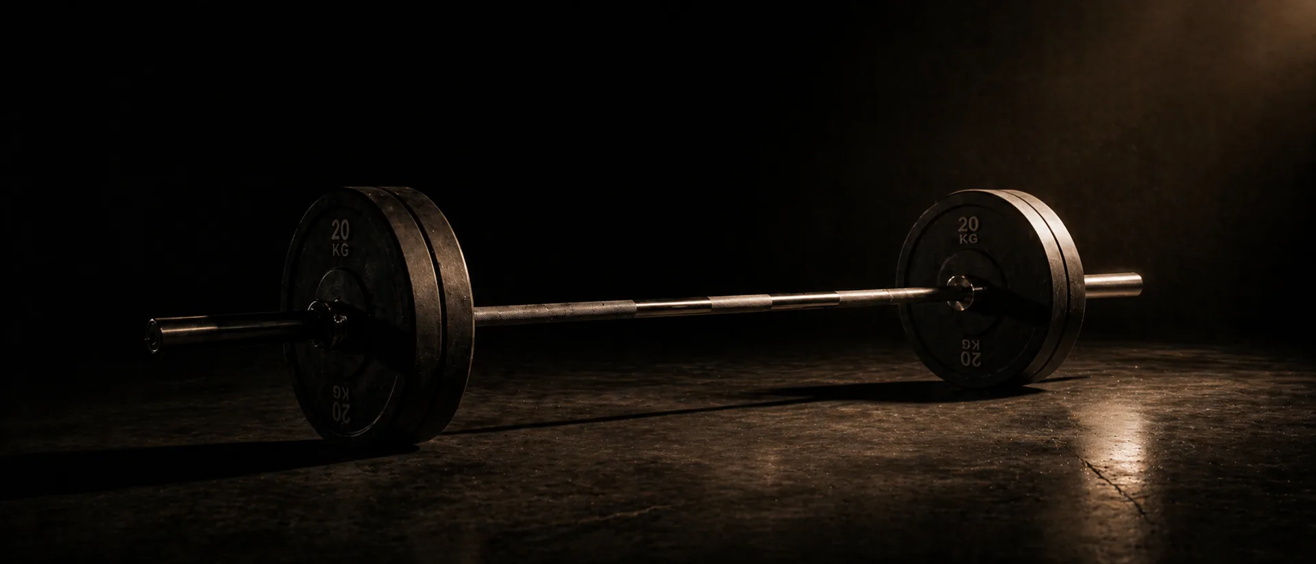 Olympic barbell on a polished concrete floor — disciplined training