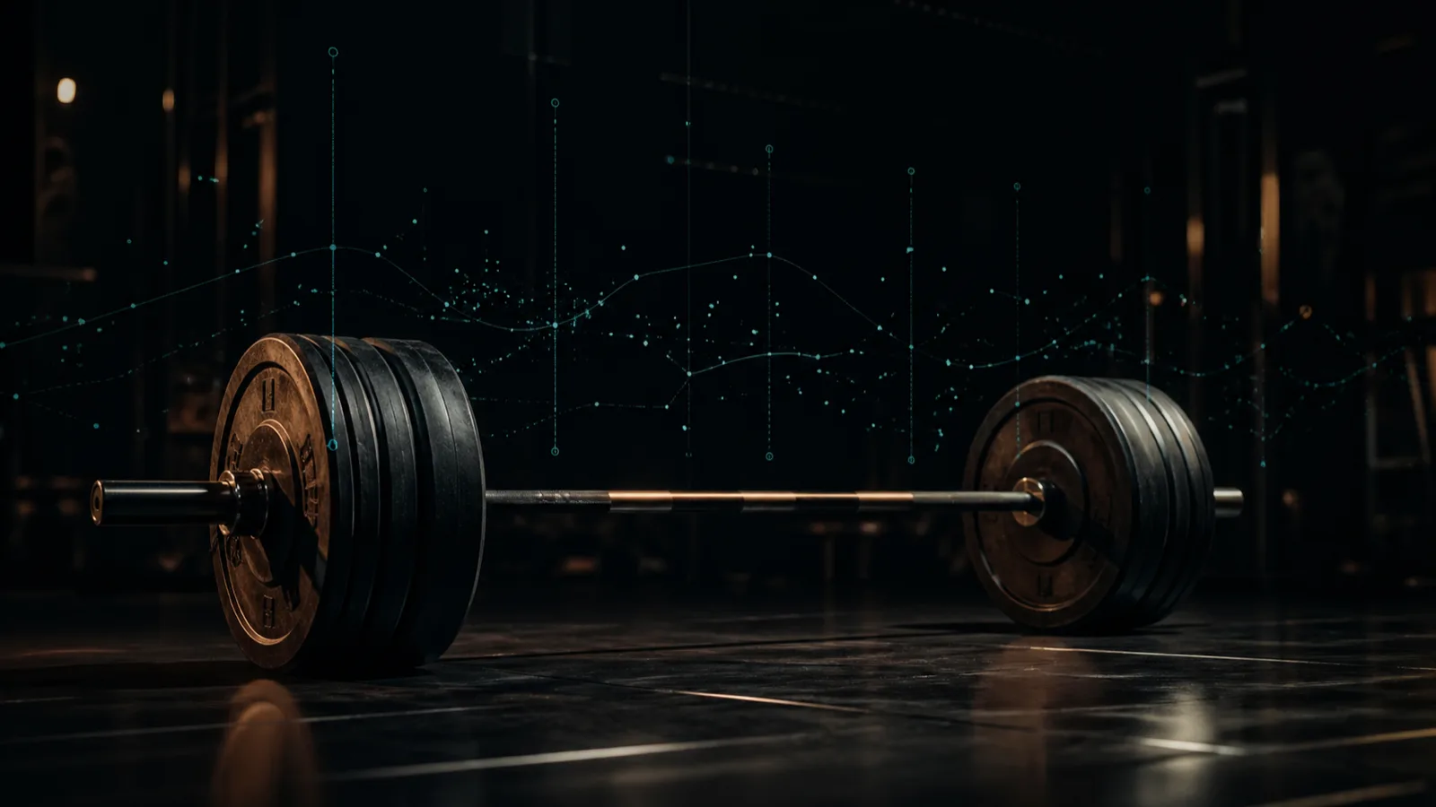 Barbell with subtle volume-tracking data overlays