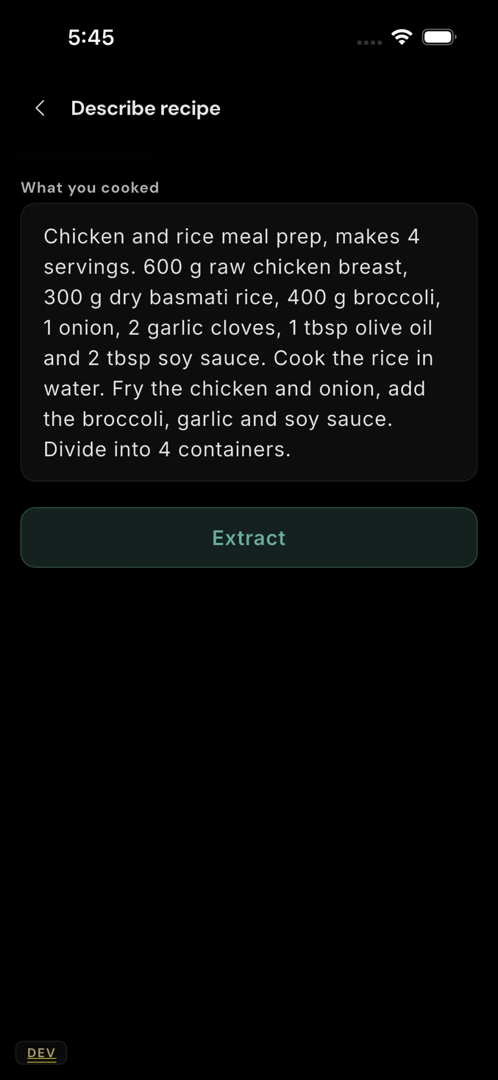Describe recipe with a chicken and rice meal-prep recipe entered