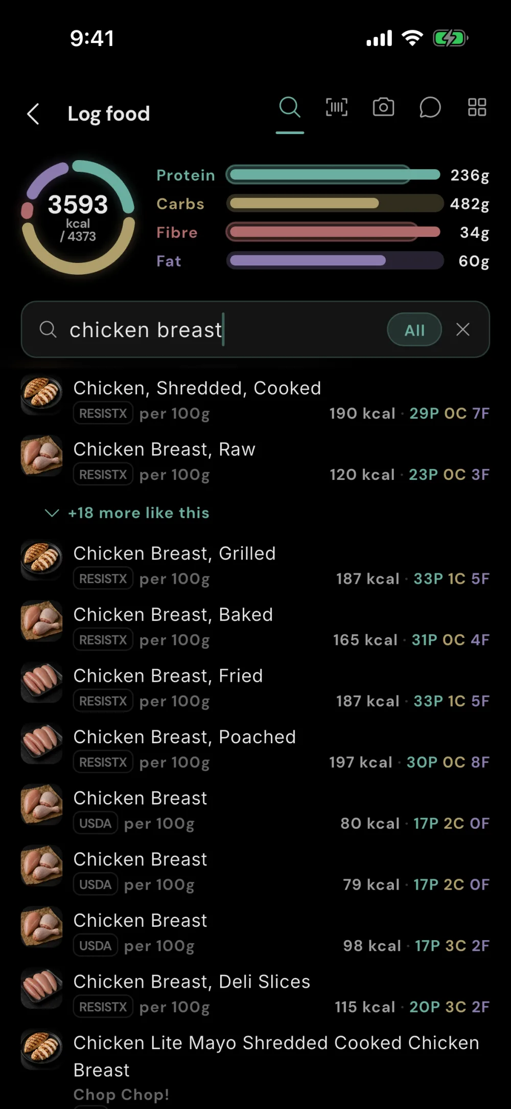 Food search with curated staples ranked first